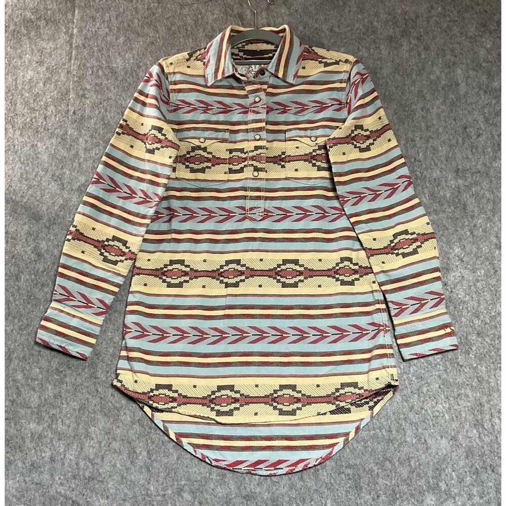 Ryan Michael Shirt Womens Small Southwestern Stripe Aztec Snap Long Sleeve Boho